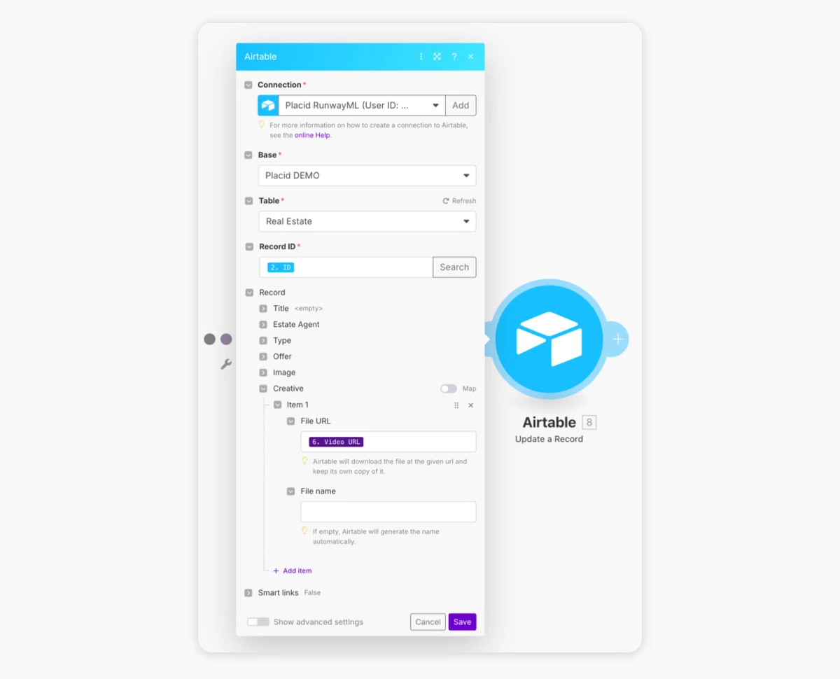 Airtable Make.com action setup
