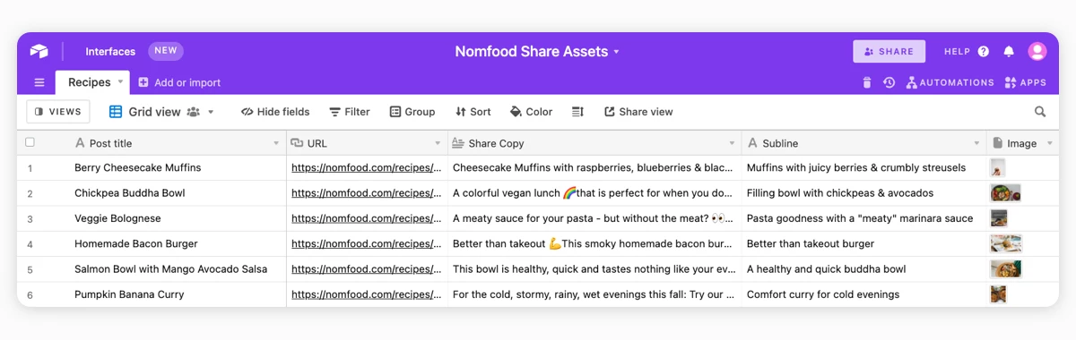 Nomfoods Placid demo Airtable