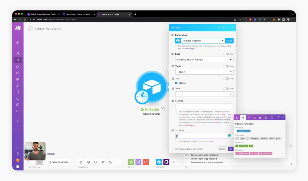 Settings of an Airtable module in Make