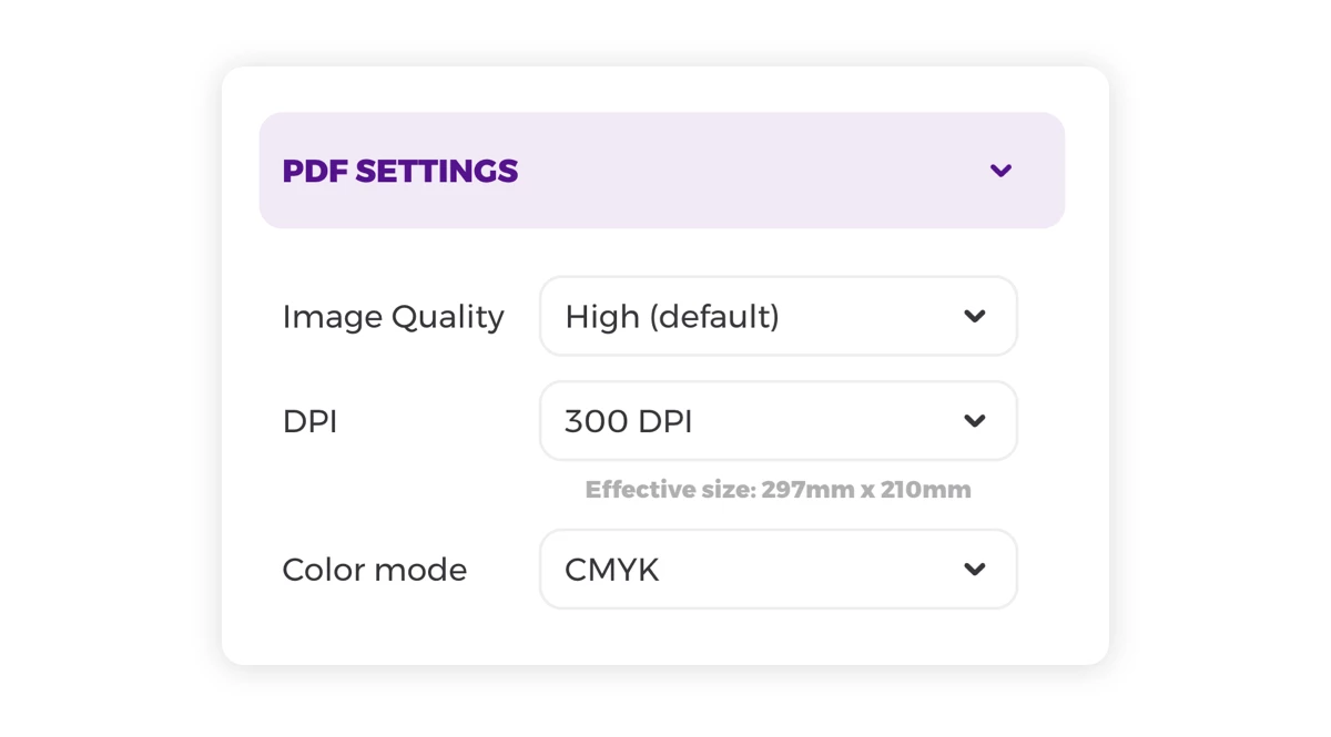 PDF settings in the template editor