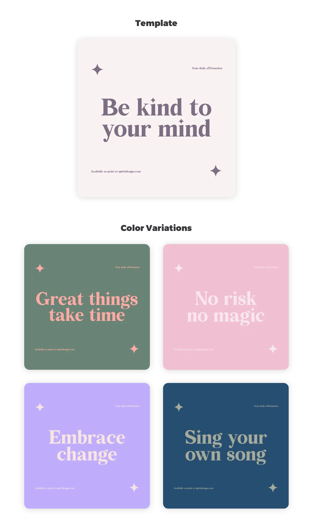 Placid template color variations
