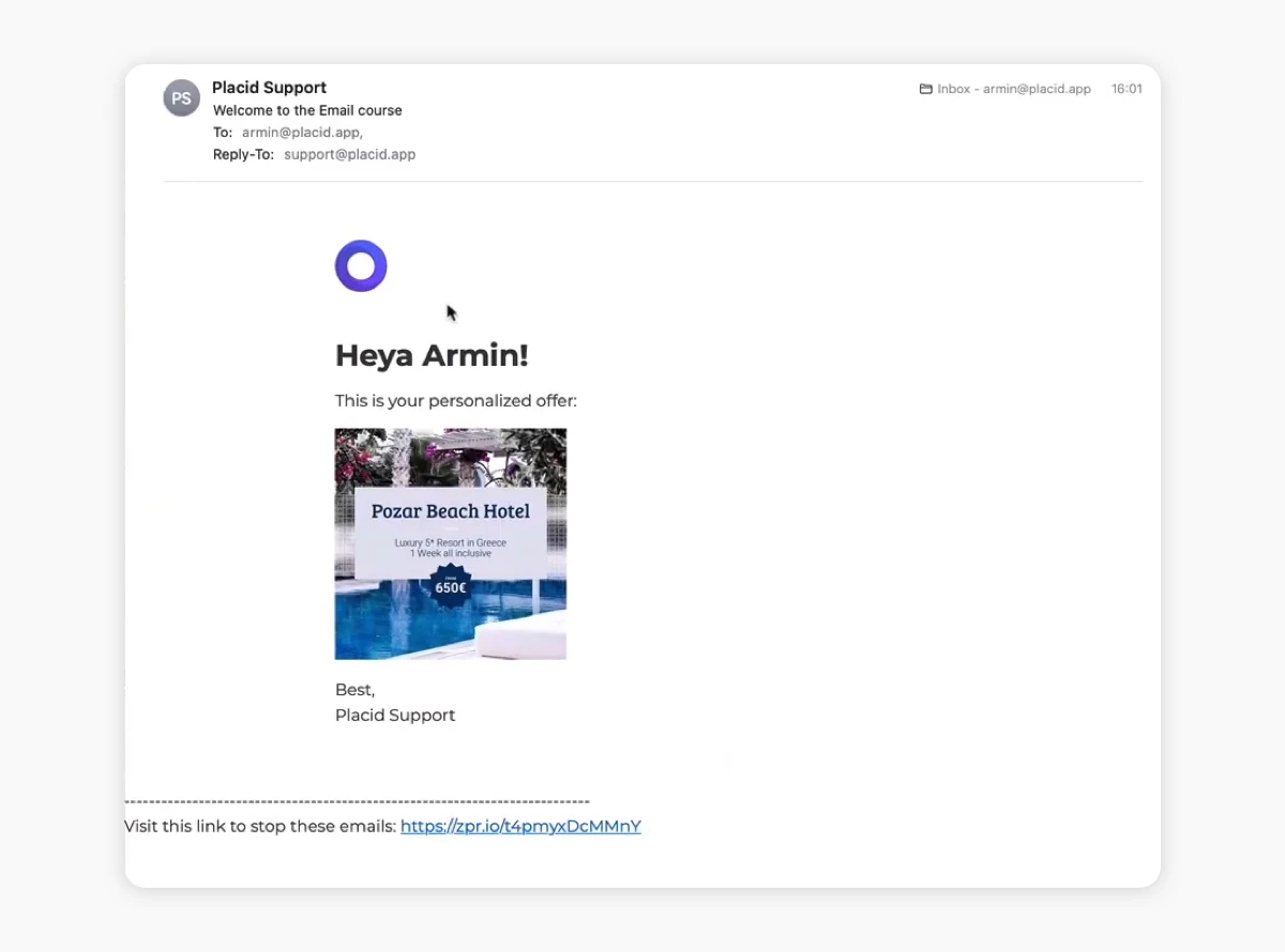 Example HTML email sent by Zapier