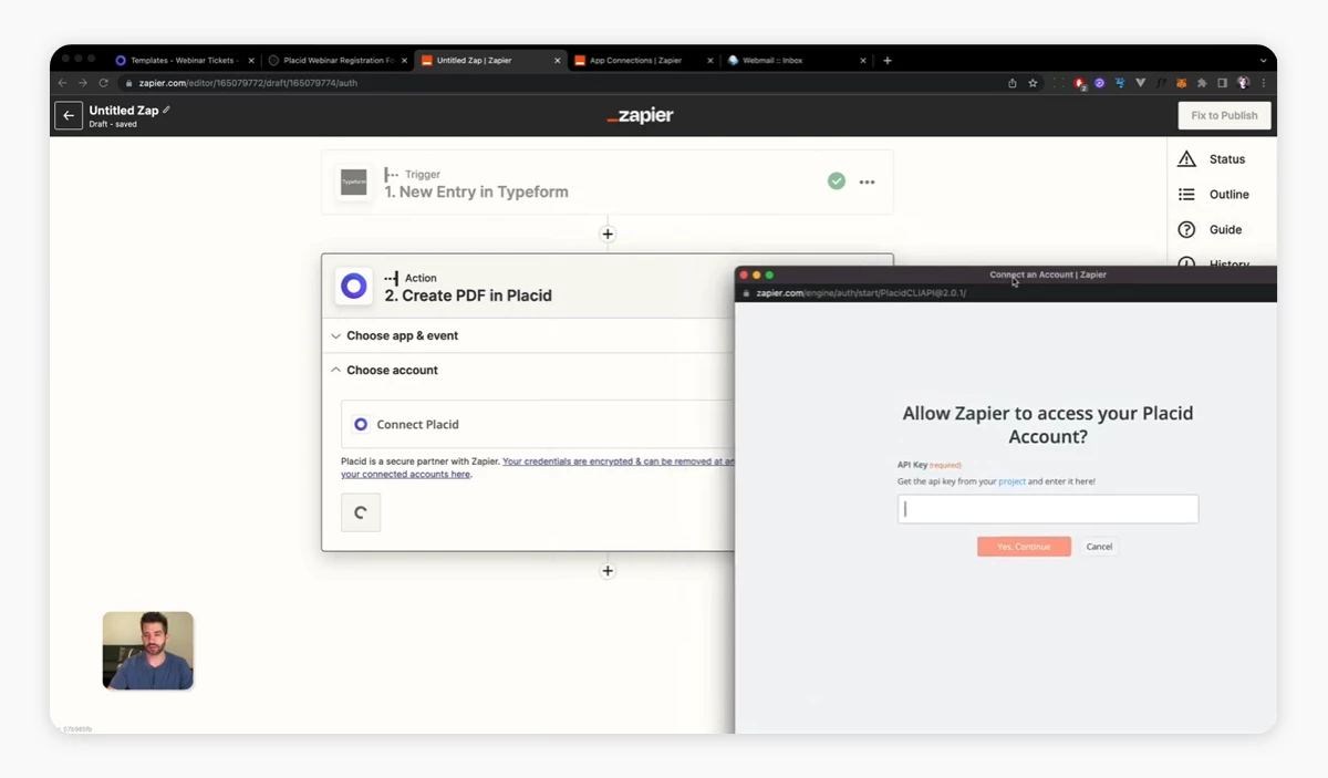 Placid account connection with Zapier