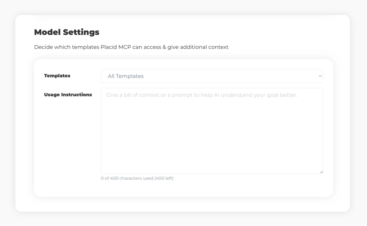 Placid MCP model settings