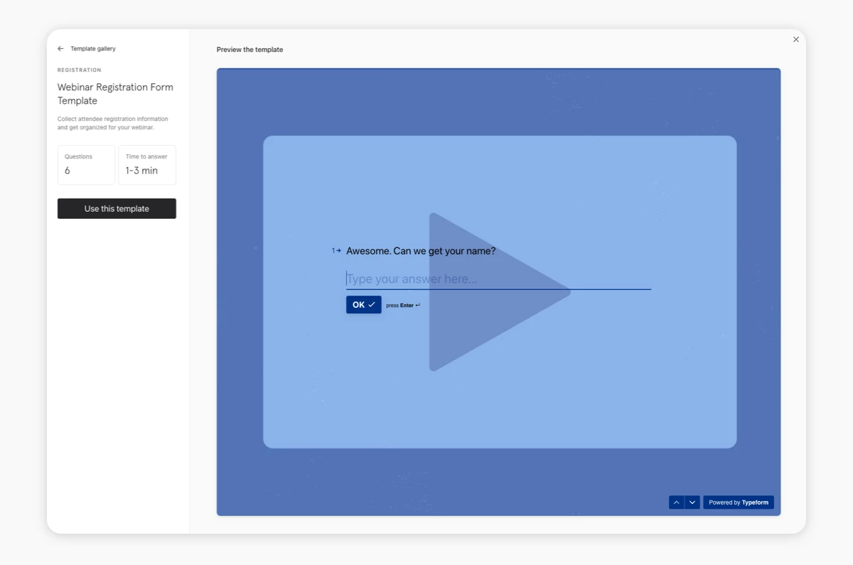 Typeform webinar registration form template