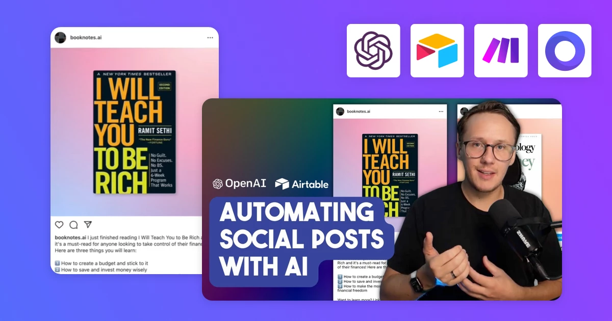 Image for Article How to automate your social media posts with GPT-3, Airtable, Make & Placid