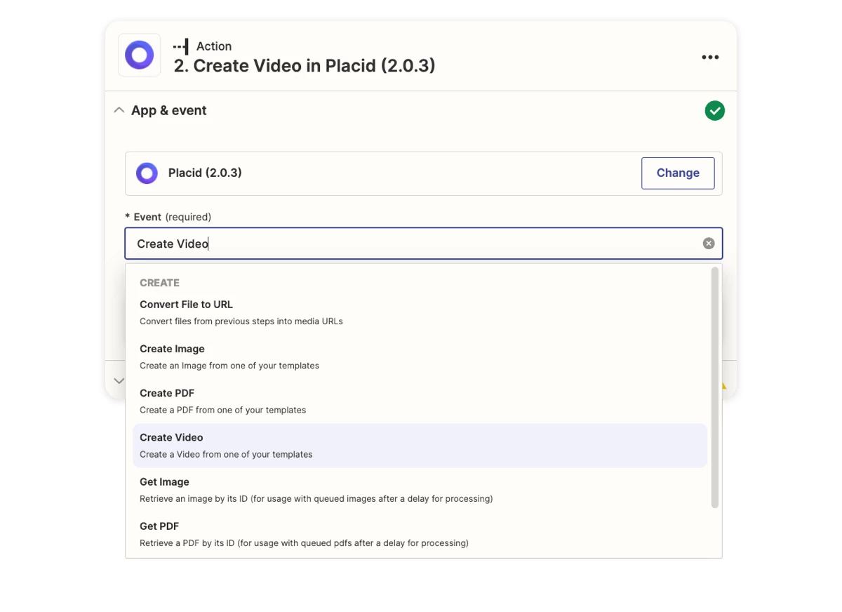 Zapier Action - Create Video in Placid