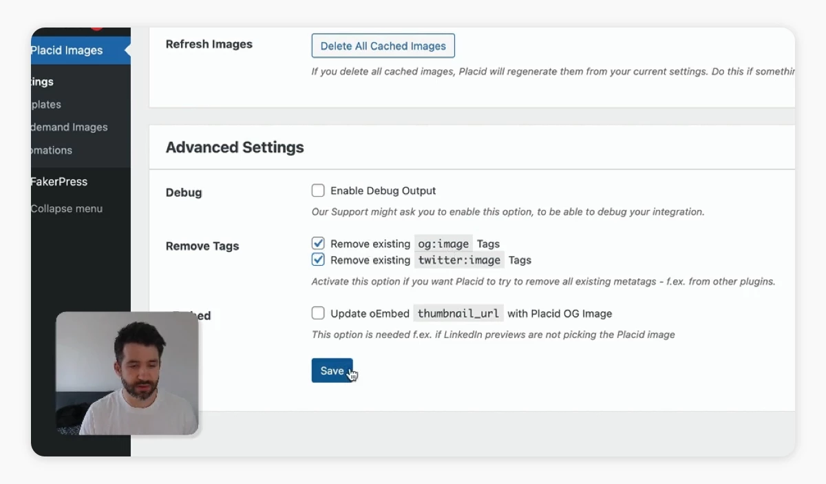 Placid WordPress plugin - Advanced Settings