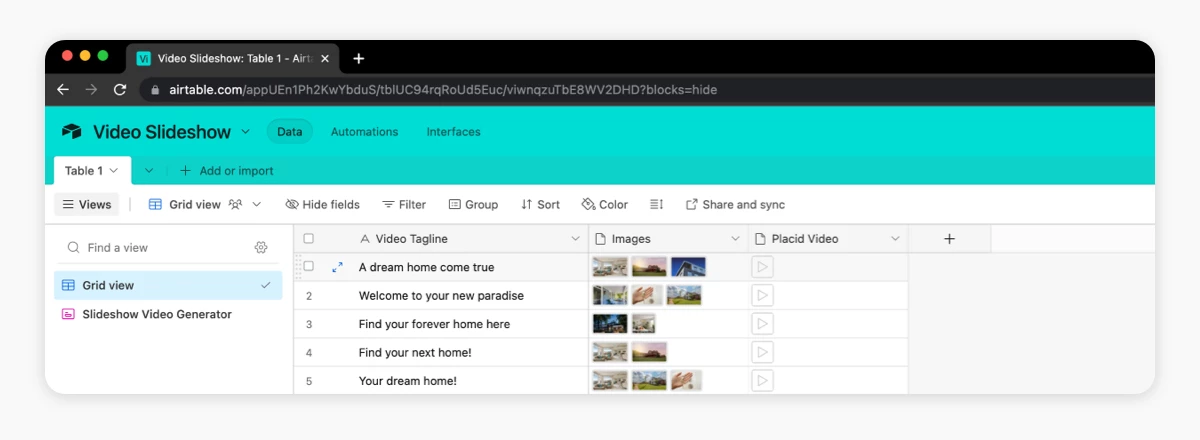 Demo Airtable with videos generated by Placid