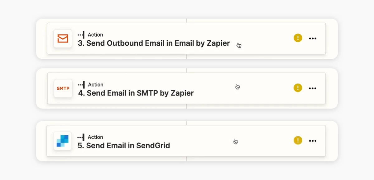 Zapier action options for sending emails