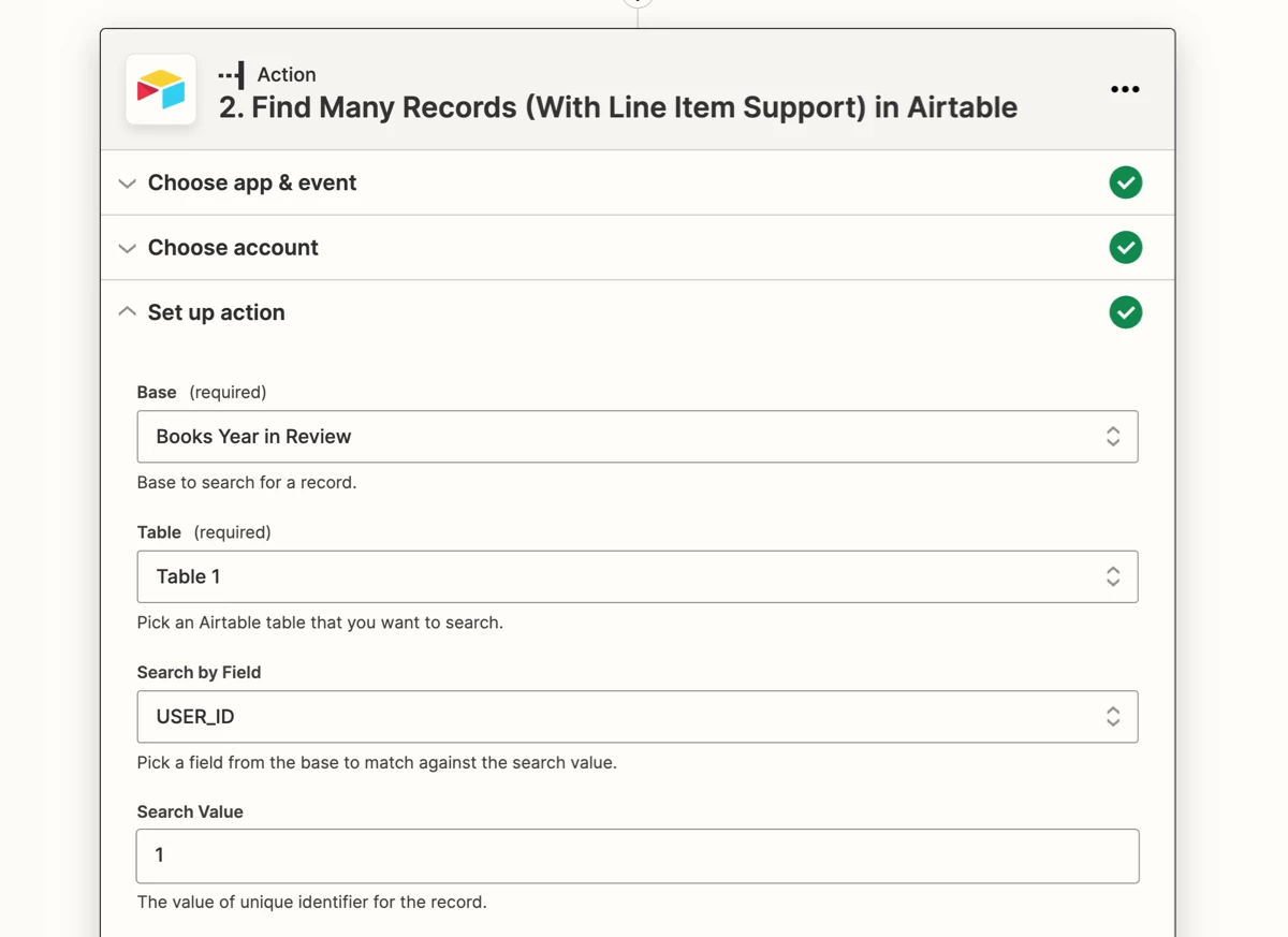 Demo Airtable demo setup in Zapier