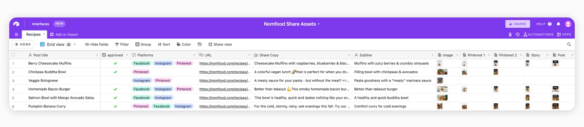 Nomfoods Placid demo Airtable with approval workflow