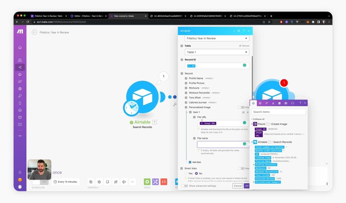 Settings for an Airtable module in Make