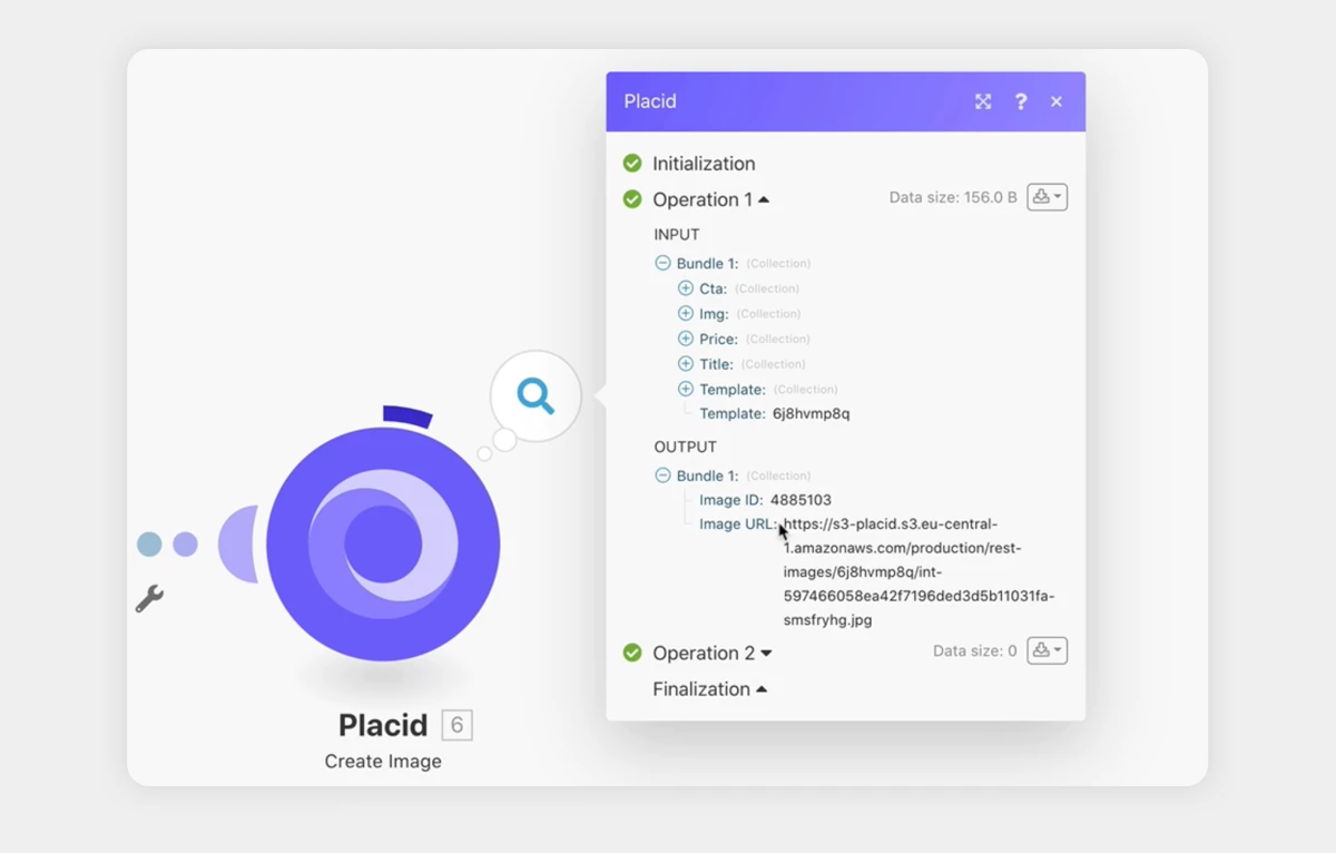 Output of a Placid Create Image module in Integromat