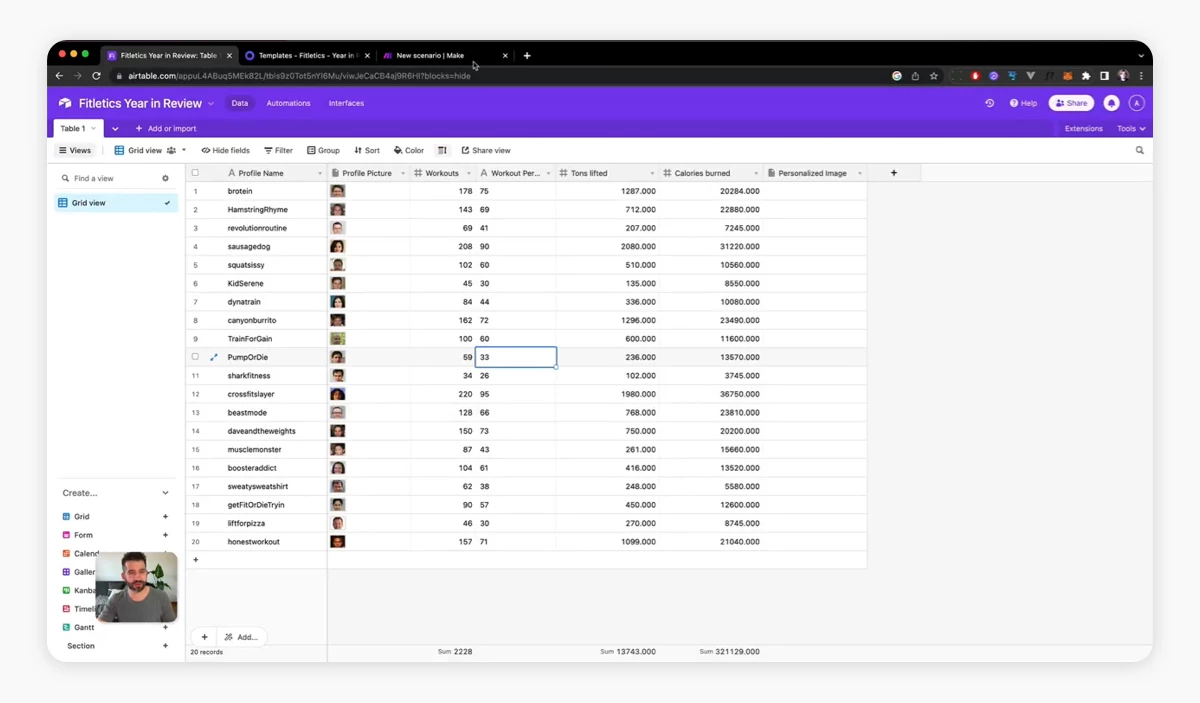 Example dataset in an Airtable