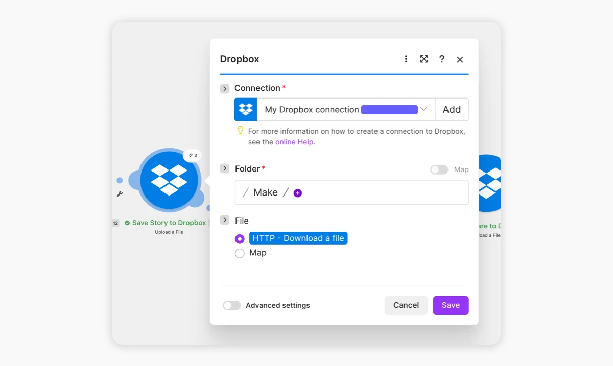 Dropbox module configuration in Make
