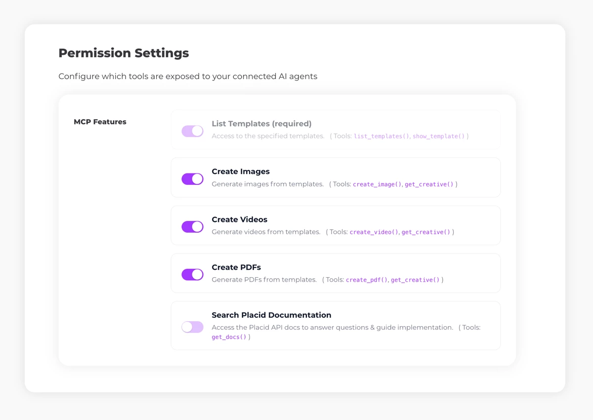 Placid MCP permission settings