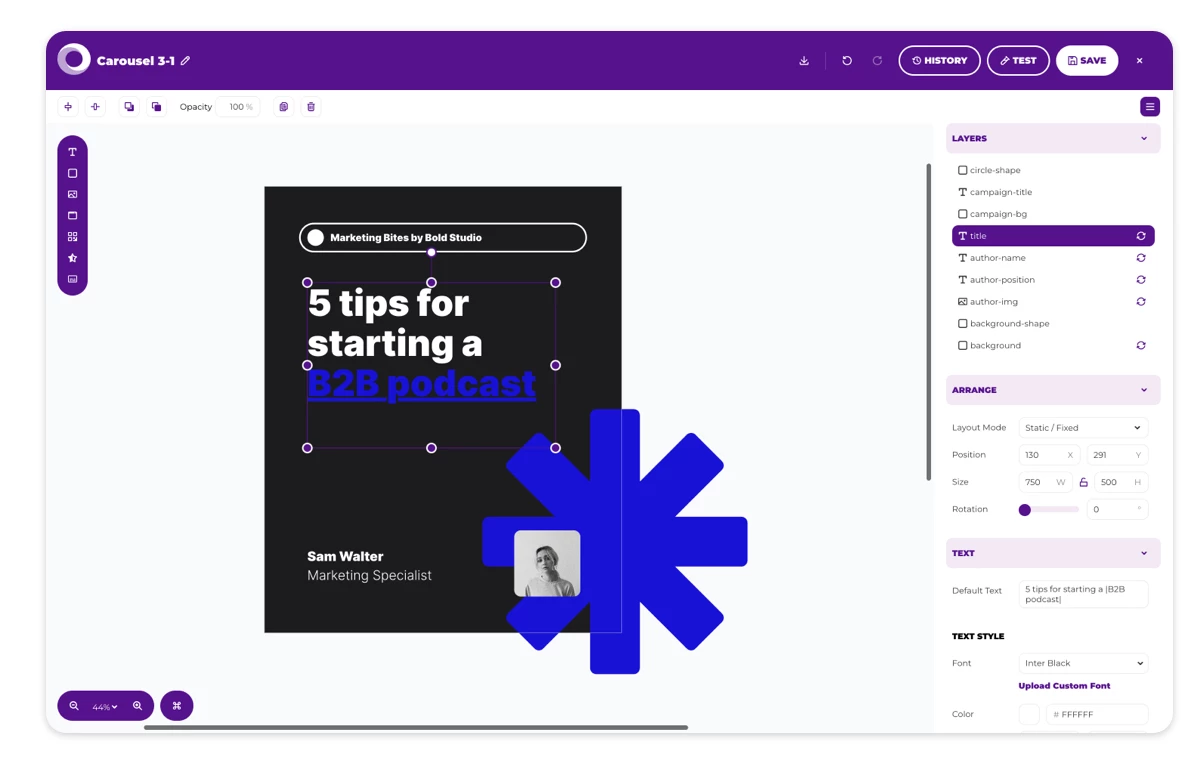 LinkedIn carousel design in Placid Editor