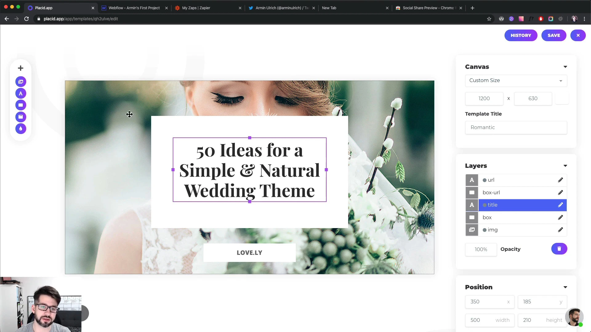 Video Tutorial Screenshot – Placid template in the editor