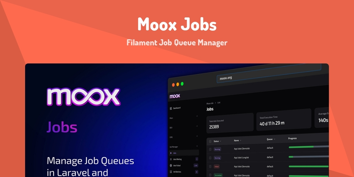 Moox Jobs - Filament Job Queue Manager - Made with Laravel